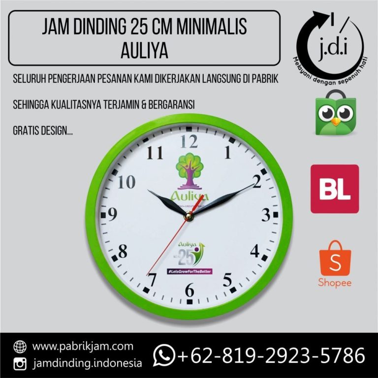 Jam dinding custom sekolah auliya 25cm sebagai media branding efektif dari https://pabrikjam.com