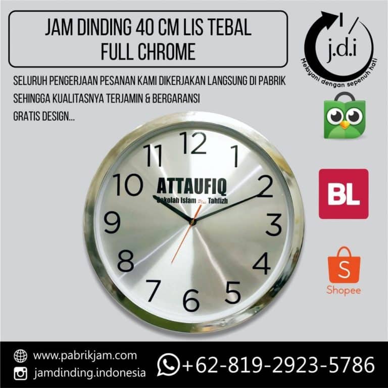Souvenir Jam Dinding Promosi 40 cm Lis Tebal Full Chrome oleh ATTAUFIQ