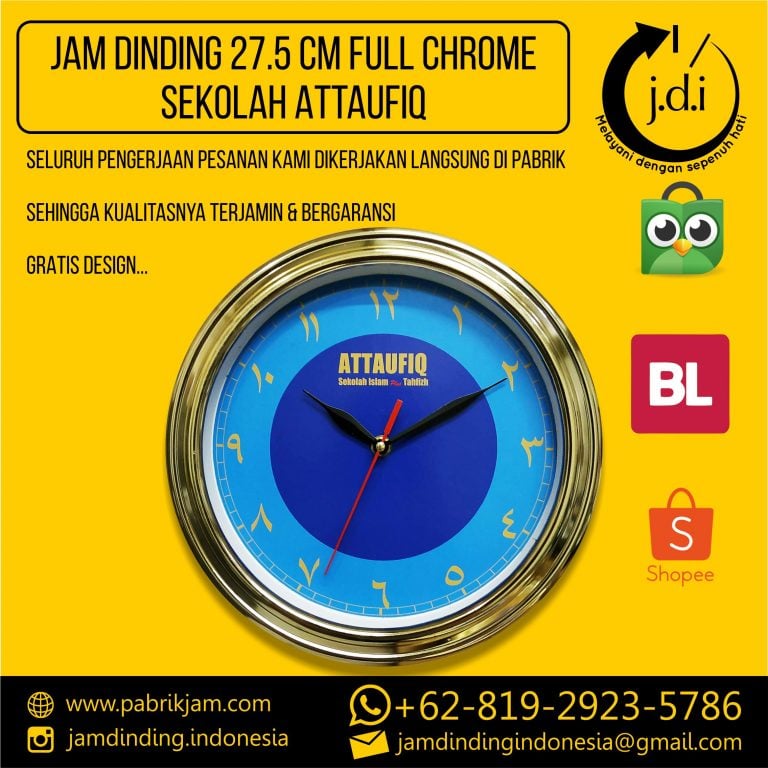 Studi kasus Jam Dinding Custom Attaufiq 27.5cm Full Gold Chrome untuk branding dari https://pabrikjam.com.