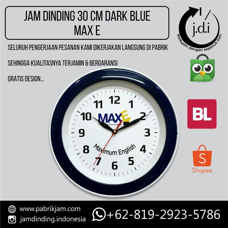 Souvenir Jam Dinding Maximum English 30cm Biru Tua untuk branding korporat dari https://pabrikjam.com