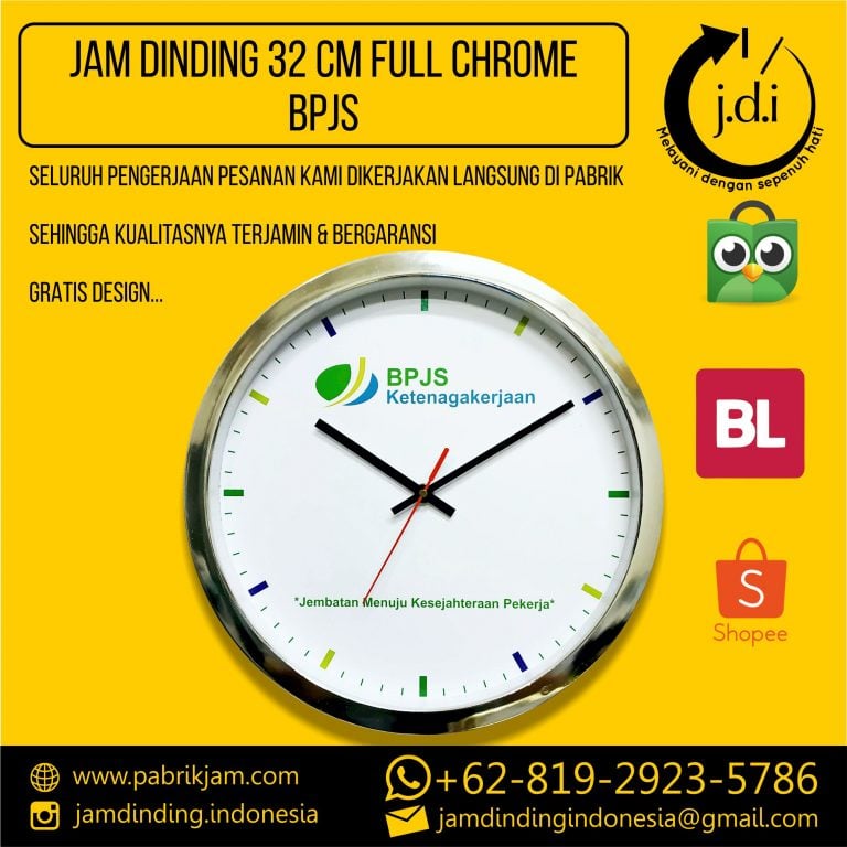 jam dinding bpjs ketenagakerjaan 32cm full chrome custom logo https://pabrikjam.com