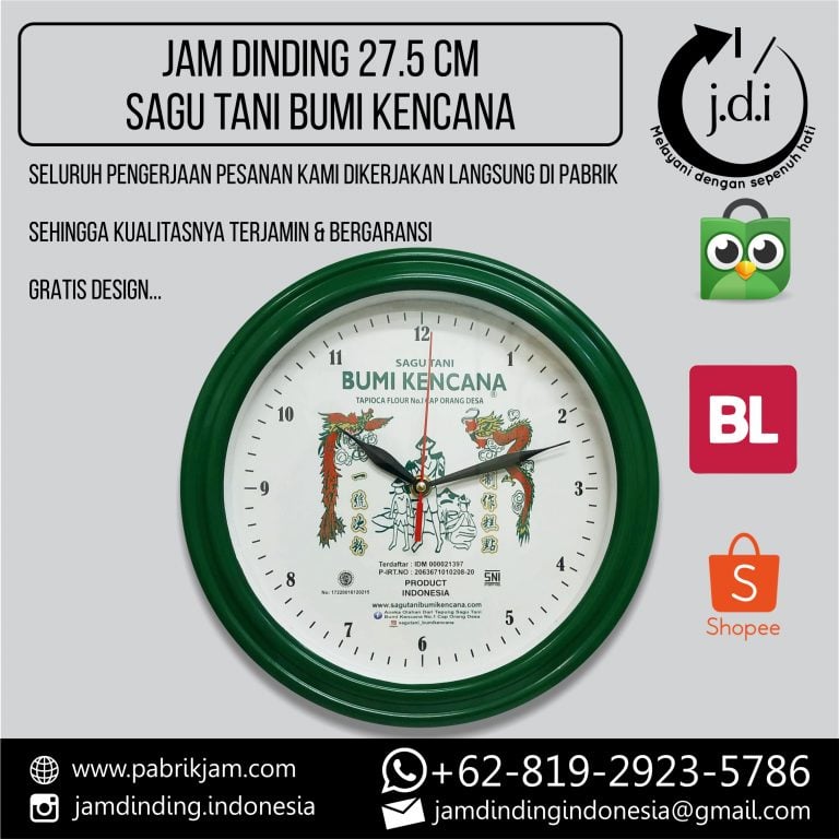 Jam dinding custom Sagu Tani Bumi Kencana 27.5cm hijau sebagai jam dinding promosi Sagu Tani Bumi Kencana efektif dari https://pabrikjam.com
