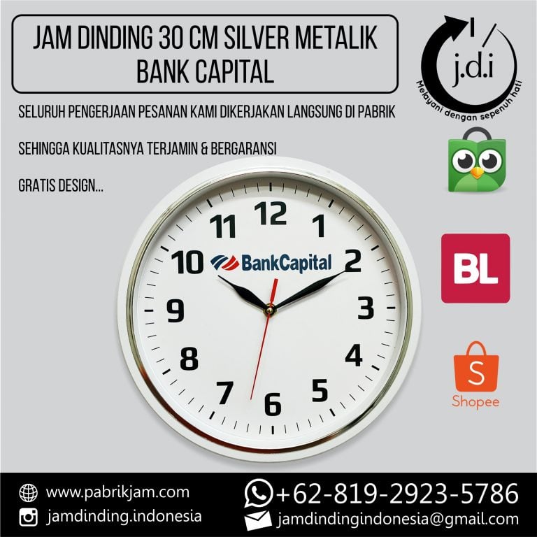 jam dinding Bank Capital promosi 30cm frame putih elegan https://pabrikjam.com