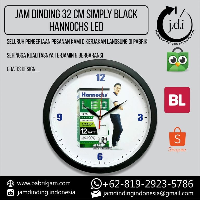 jam dinding custom hannochs 32cm lis hitam sebagai souvenir perusahaan elegan dari https://pabrikjam.com
