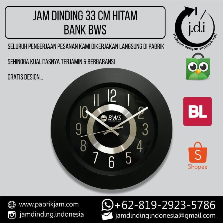 Souvenir Jam Dinding 33cm BWS Metal Hitam https://pabrikjam.com