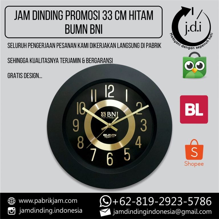 Jam Dinding Custom 33cm BNI sebagai souvenir perusahaan BUMN dari https://pabrikjam.com.