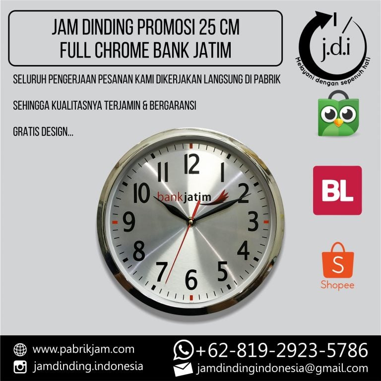 jam dinding promosi 25cm full chrome Bank Jatim | Kualitas terjamin & gratis desain | https://pabrikjam.com