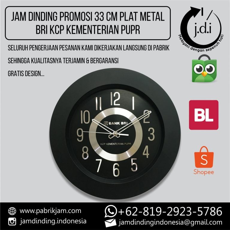 Jam Dinding Promosi 33 CM Plat Metal BRI KCP Kementerian PUPR - https://pabrikjam.com