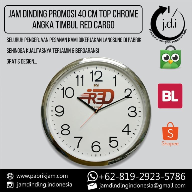 Jam Dinding Custom Red Cargo 40cm Angka Timbul Chrome - https://pabrikjam.com