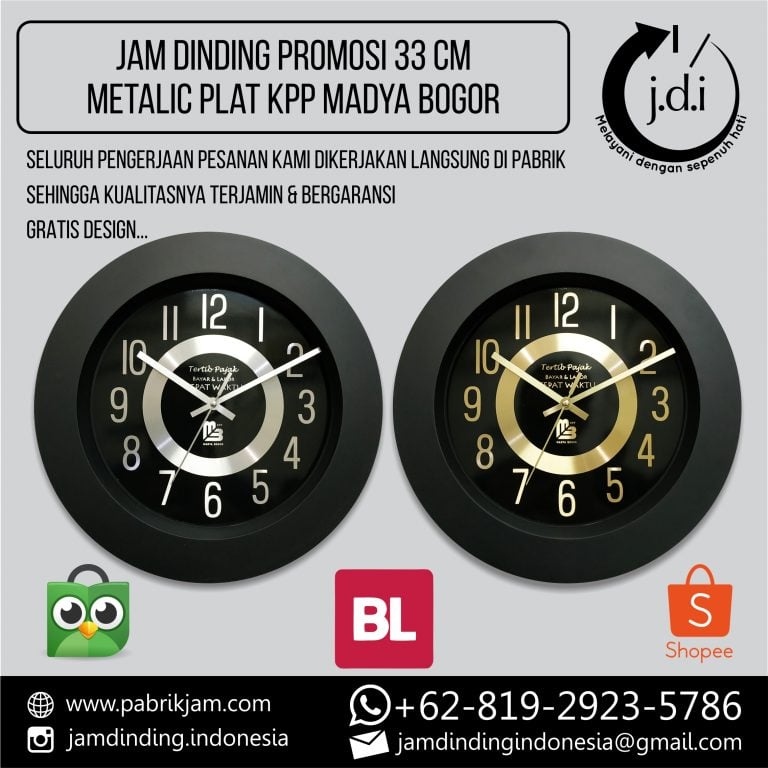 JAM DINDING PROMOSI 33 CM METAL PLAT KPP MADYA BOGOR