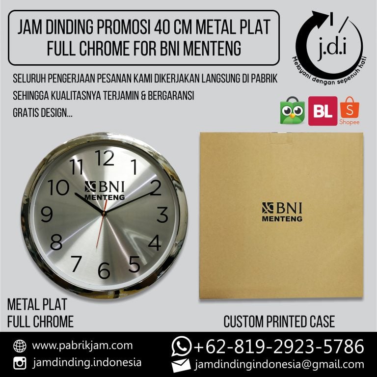JAM DINDING PROMOSI 40 CM METAL PLAT FULL CHROME BNI MENTENG