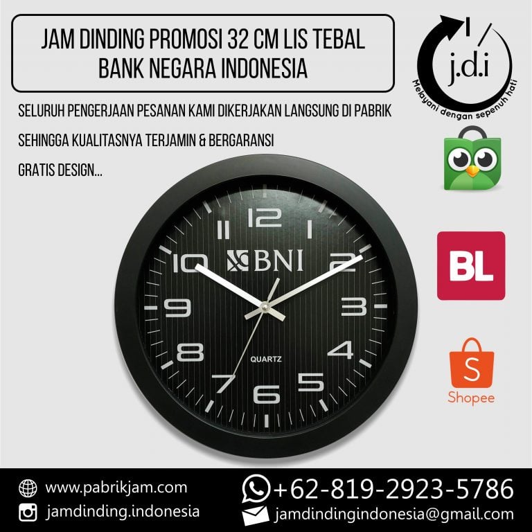 SOUVENIR JAM DINDING PROMOSI 32 CM LIS TEBAL BNI