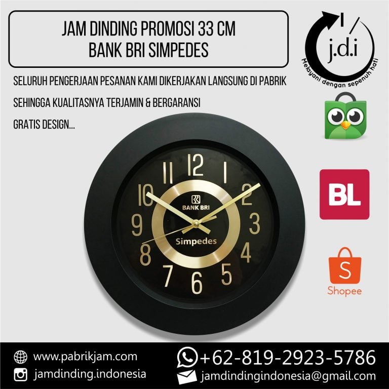 SOUVENIR JAM DINDING PROMOSI 33 CM HITAM BRI SIMPEDES