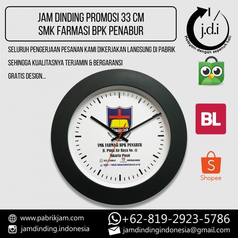 SOUVENIR JAM DINDING PROMOSI 33 CM HITAM SMK BPK FARMASI