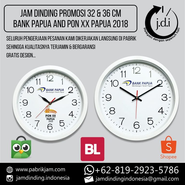 Jam Dinding Custom Bank Papua PON XX Putih untuk souvenir perusahaan dari https://pabrikjam.com
