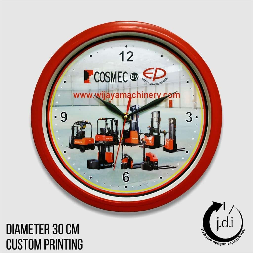 SOUVENIR JAM DINDING PROMOSI 30 MERAH COSMEC OLEH WIJAYA MACHINERY