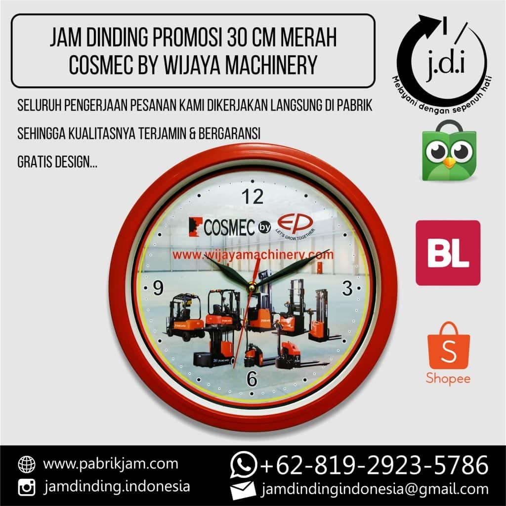 SOUVENIR JAM DINDING PROMOSI 30 MERAH COSMEC OLEH WIJAYA MACHINERY