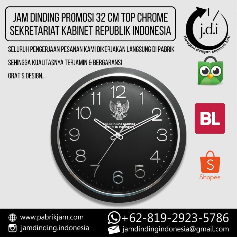 Jam Dinding Custom SetKab RI 32cm Angka Timbul Tebal Top Chrome pesanan khusus untuk lembaga negara dari https://pabrikjam.com