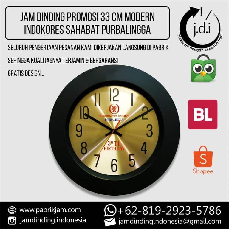 Souvenir jam dinding promosi 33cm Indokores Sahabat modern https://pabrikjam.com