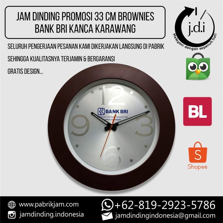 Jam Dinding Custom BRI Karawang 33cm Metal Silver sebagai merchandise premium dari https://pabrikjam.com.