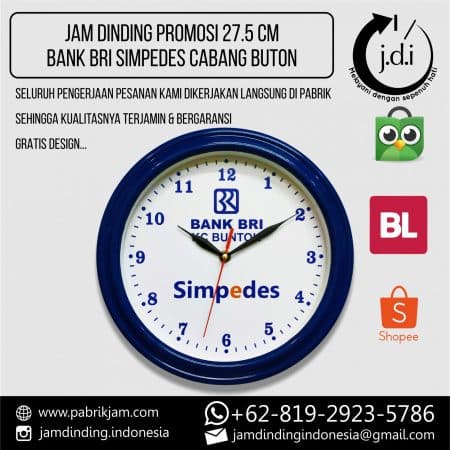 SOUVENIR JAM DINDING PROMOSI 27.5 CM BRI SIMPEDES CABANG BUTON