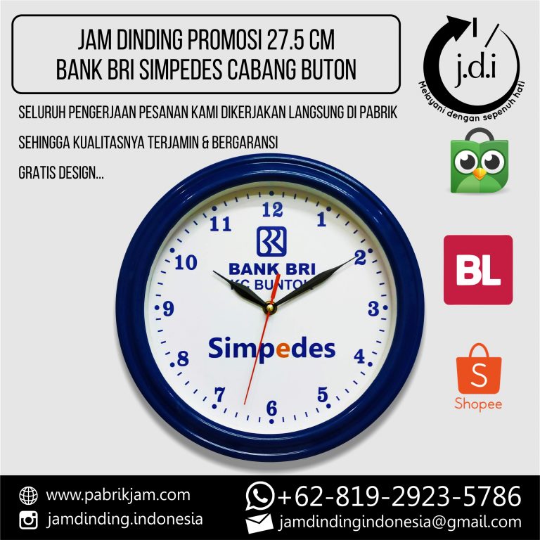 SOUVENIR JAM DINDING PROMOSI 27.5 CM BRI SIMPEDES CABANG BUTON
