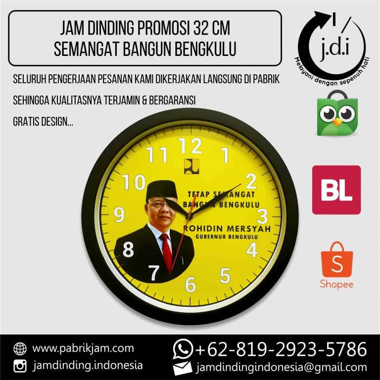 Tampilan depan Jam Dinding Custom Semangat Bangun Bengkulu 32cm pesanan Pemprov dari https://pabrikjam.com.