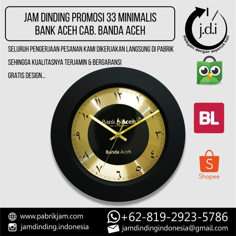 Souvenir Jam Dinding 33cm Gold Metal Bank Aceh Cabang Banda Aceh untuk promosi perusahaan dari https://pabrikjam.com.