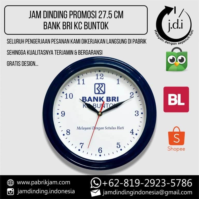 Souvenir Jam Dinding BRI KC Buntok 27.5cm Biru dengan frame custom dan logo korporat, solusi branding dari https://pabrikjam.com.