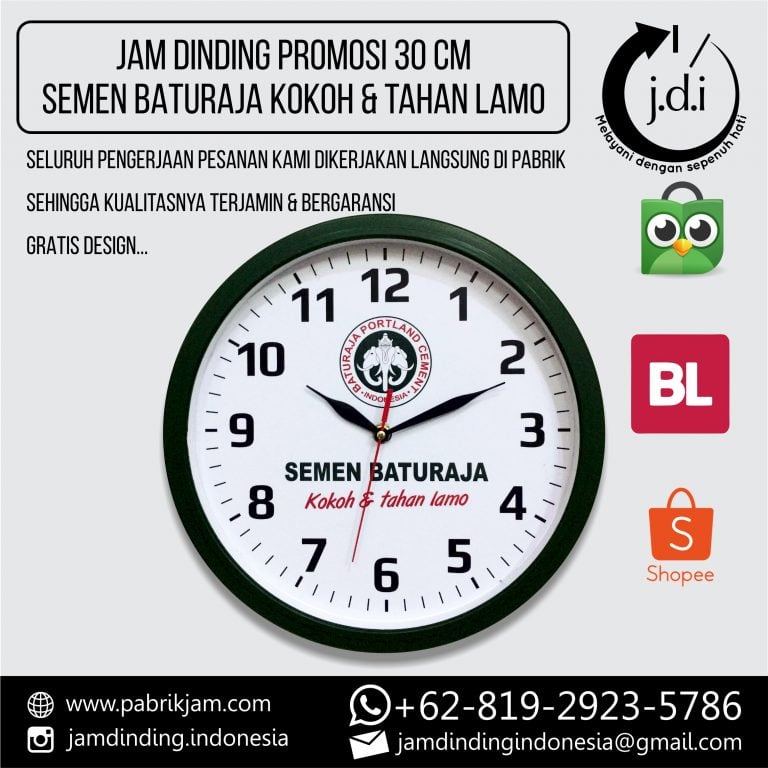 souvenir jam dinding custom logo Semen Baturaja 30cm berkualitas dari https://pabrikjam.com