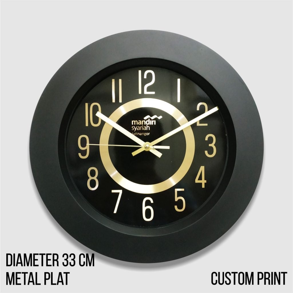 Produksi https://pabrikjam.com untuk souvenir jam dinding custom logo Syariah Mandiri 33cm metal