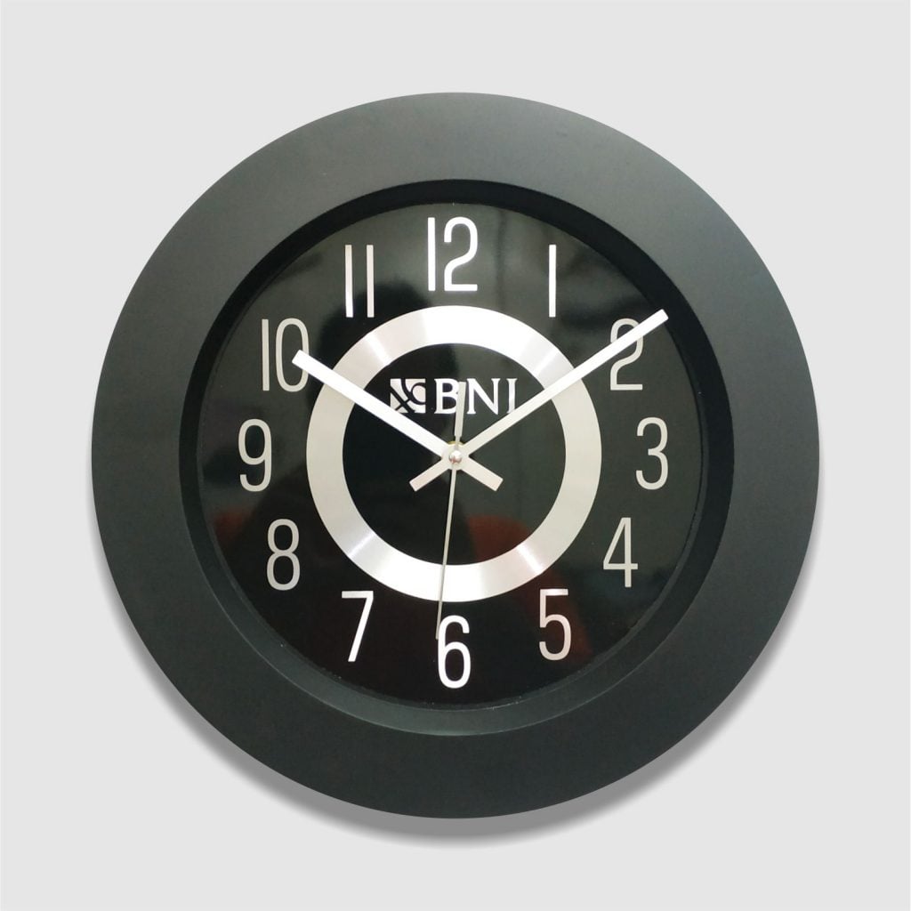 Jam Dinding B2B BNI 33cm Metal Dial Lis Tebal, produksi custom oleh https://pabrikjam.com