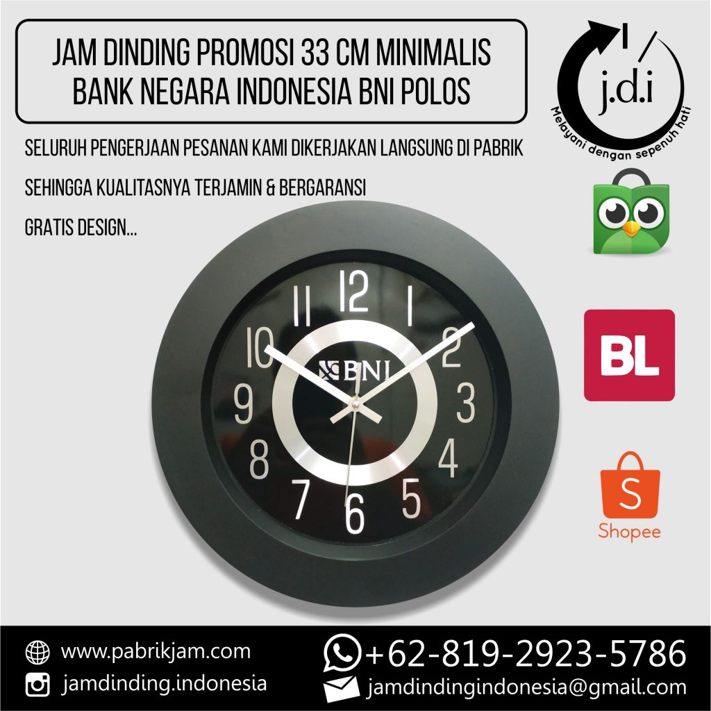 Jam Dinding Custom BNI 33cm Metal Dial Lis Tebal pesanan Bank Negara Indonesia di https://pabrikjam.com