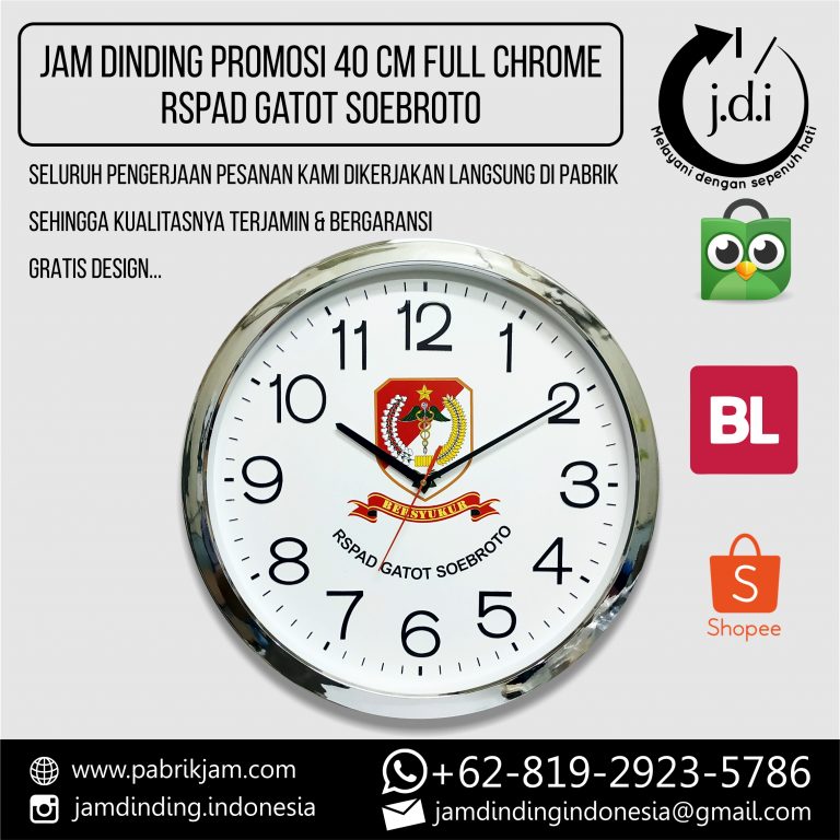 SOUVENIR JAM DINDING PROMOSI 40 CM FULL CHROME RSPAD GATOT SOEBROTO