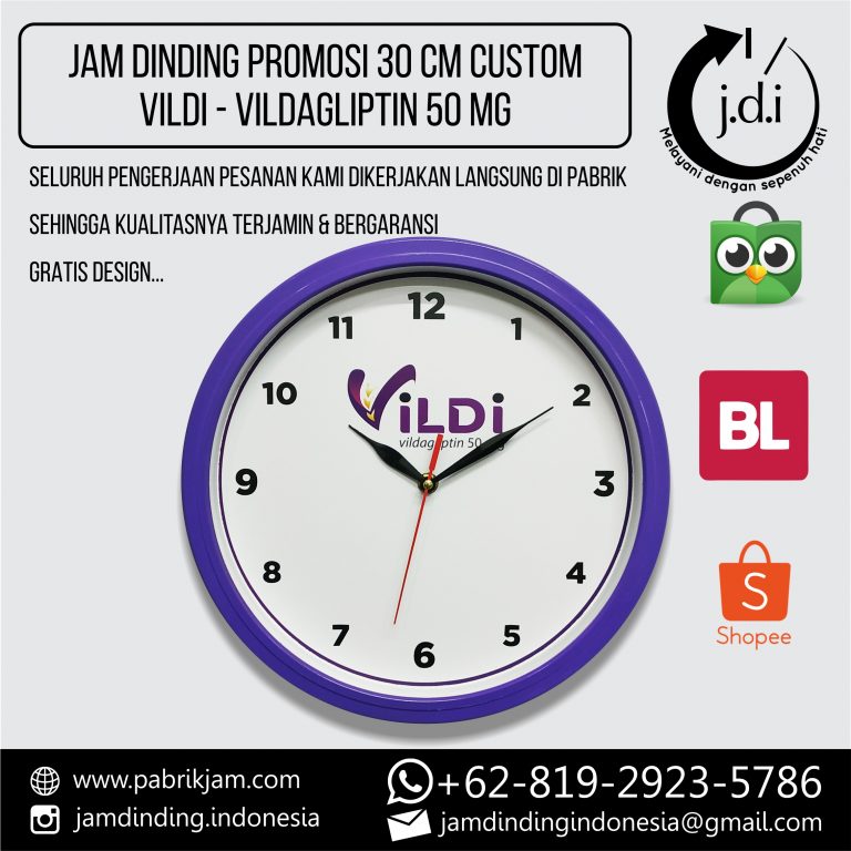 Souvenir Jam Dinding Vildi 30cm Ungu sebagai merchandise promosi strategis oleh https://pabrikjam.com