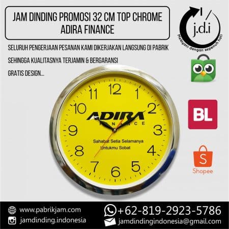 Tampilan depan souvenir jam dinding Adira Finance 32cm top chrome berkualitas dari https://pabrikjam.com.
