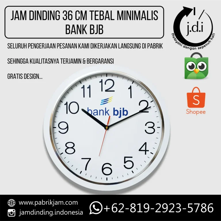 Contoh jam dinding bjb 36cm angka timbul dengan logo custom dari https://pabrikjam.com.