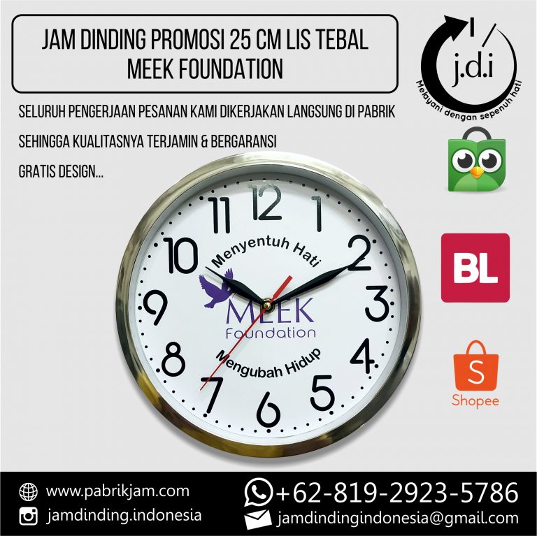 Souvenir Jam Dinding Meek 25cm sebagai merchandise CSR elegan dari https://pabrikjam.com