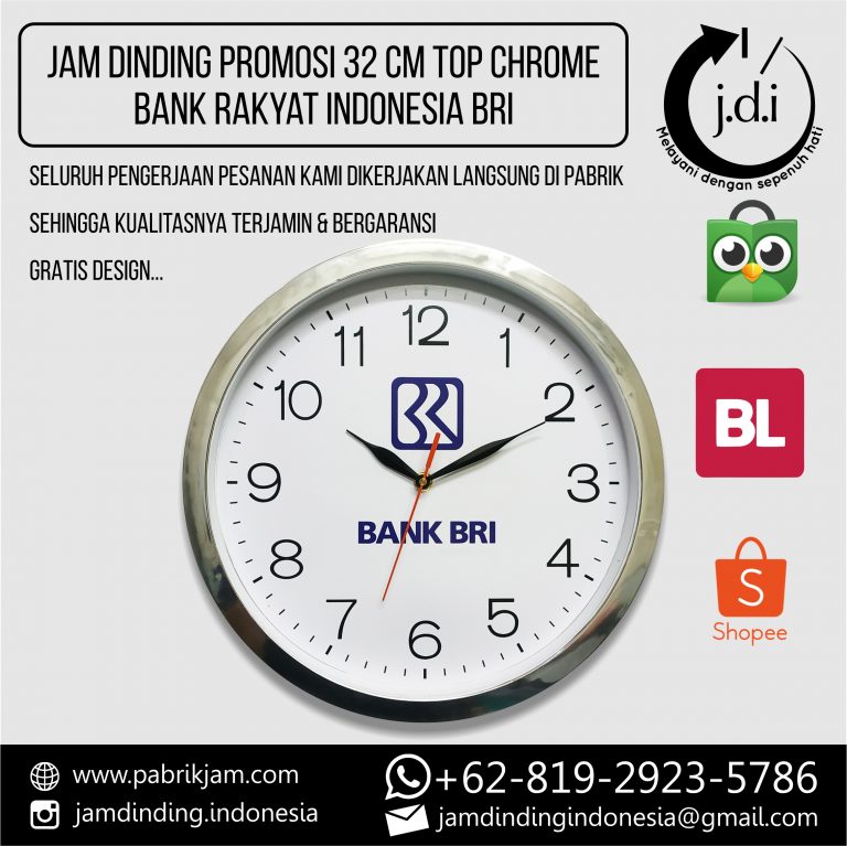 SOUVENIR MERCHANDISE JAM DINDING PROMOSI 32 CM TOP CHROME BANK RAKYAT INDONESIA BRI