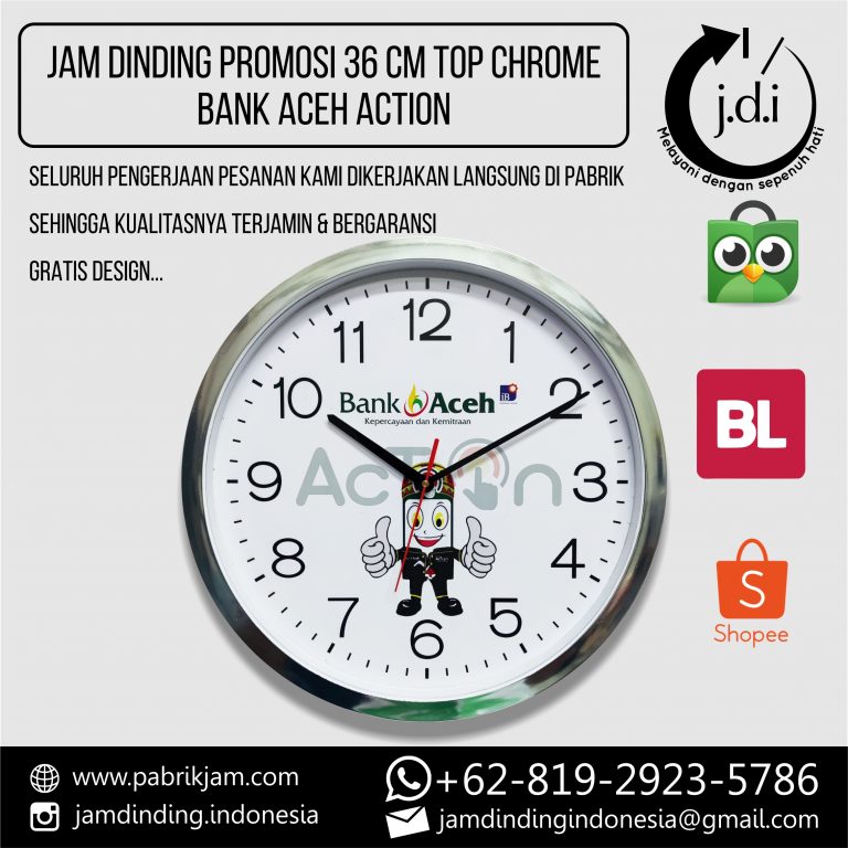 SOUVENIR MERCHANDISE JAM DINDING PROMOSI 40 CM TOP CHROME BANK ACEH ACTION