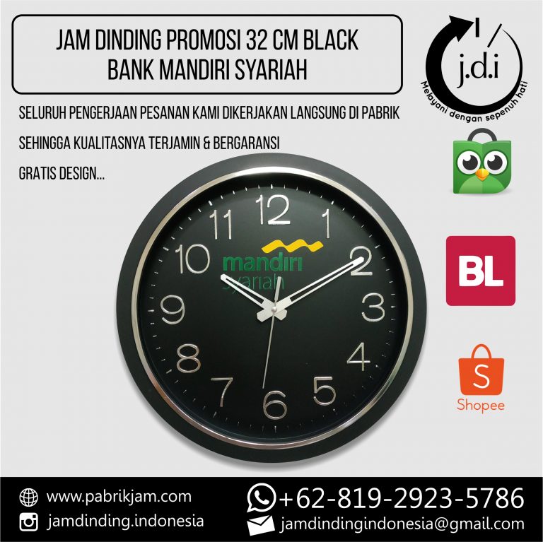 SOUVENIR MERCHANDISE JAM DINDING PROMOSI 32 CM ANGKA TIMBUL BANK MANDIRI SYARIAH