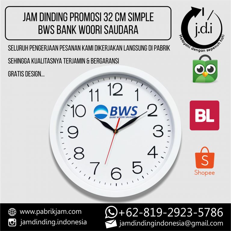 Jam dinding custom Bank Woori Saudara 32cm putih dari https://pabrikjam.com