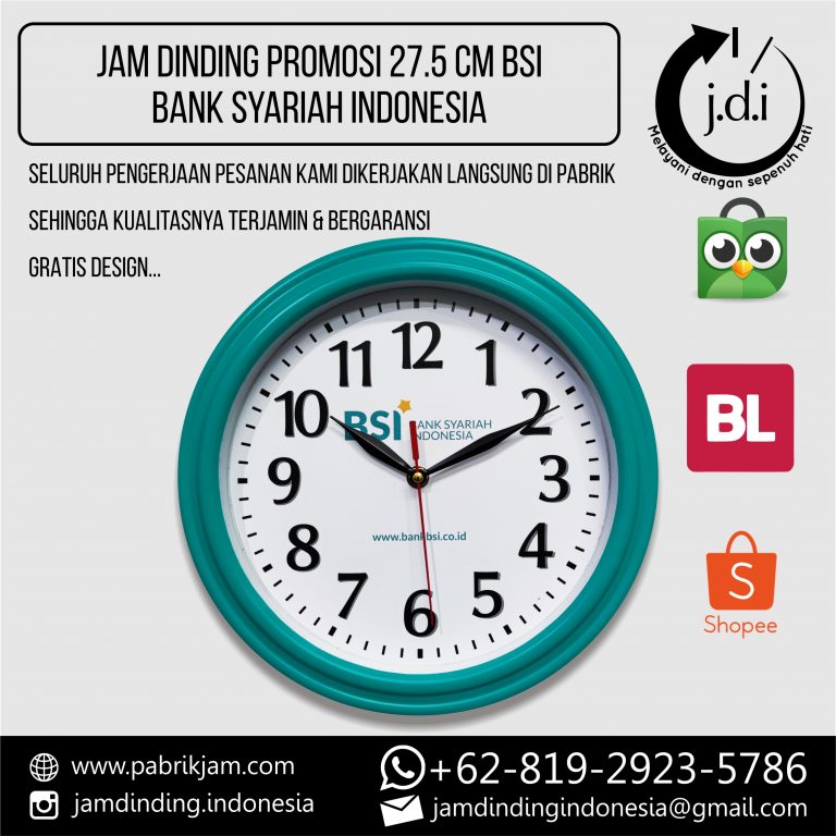 SOUVENIR MERCHANDISE JAM DINDING PROMOSI 27.5 CM BSI BANK SYARIAH INDONESIA HIJAU TOSCA