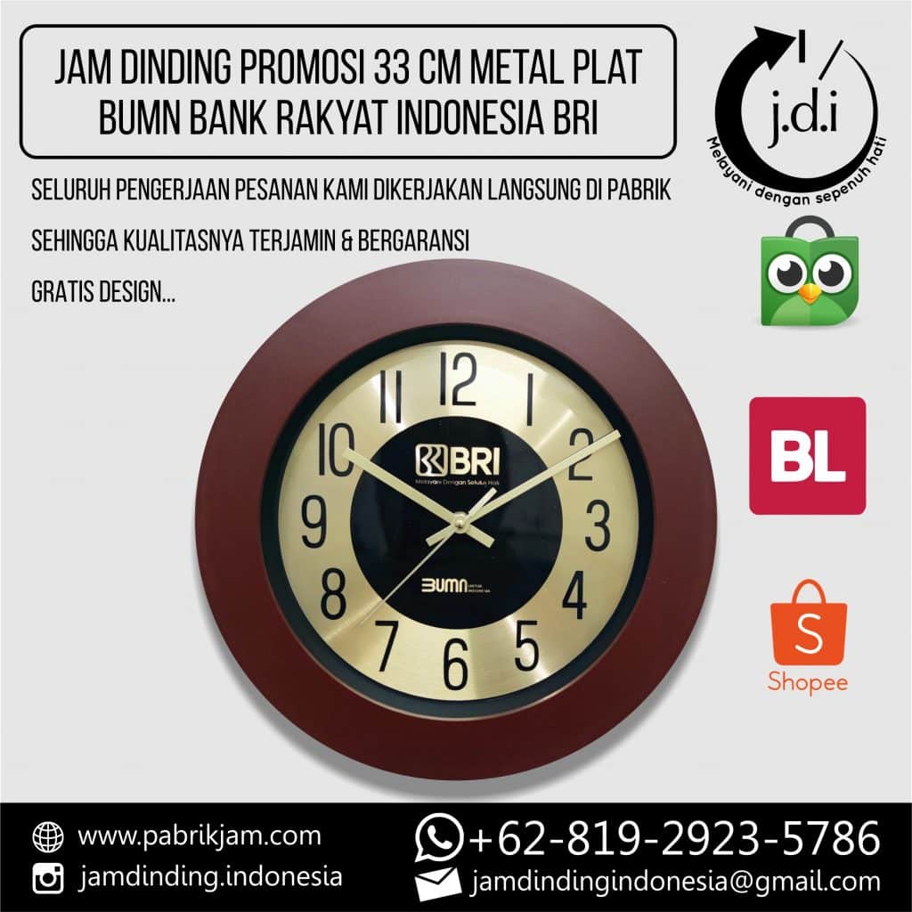 Souvenir Jam Dinding Promosi 33 CM BRI BUMN BANK RAKYAT INDONESIA BRI GOLD dari https://pabrikjam.com.