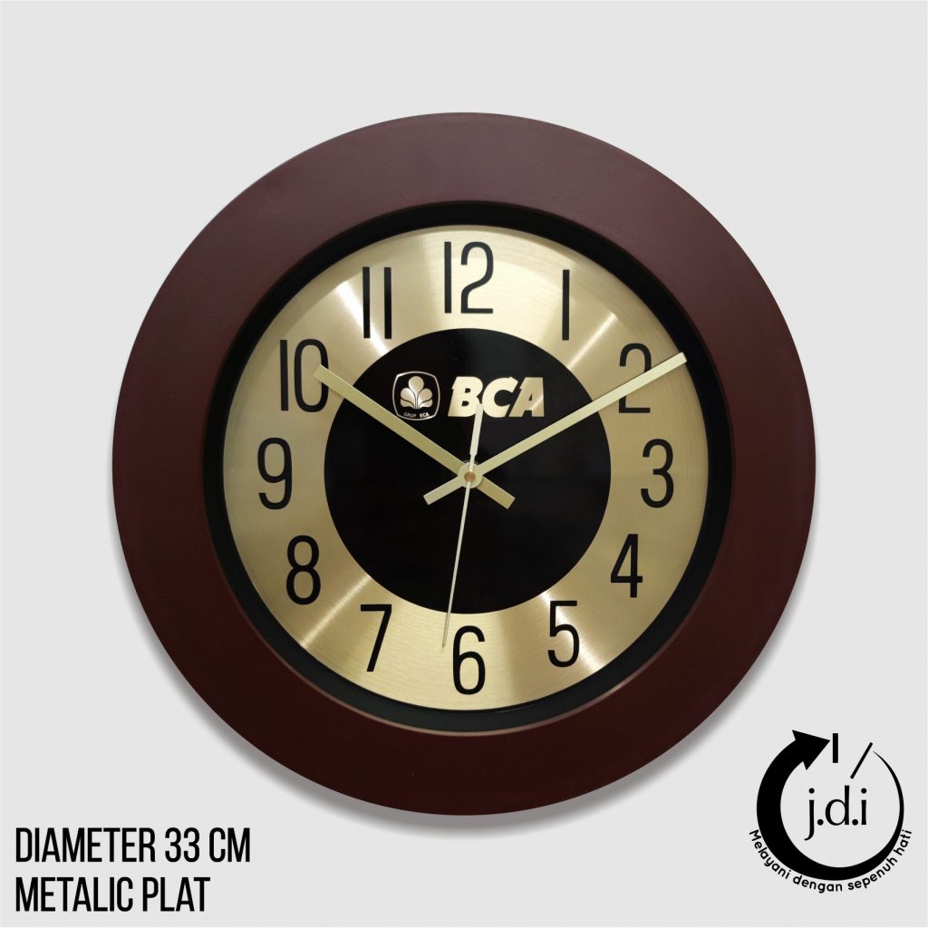SOUVENIR MERCHANDISE JAM DINDING PROMOSI 33 CM METALIC PLAT BANK CENTRAL ASIA BCA GOLD BLACK BROWN