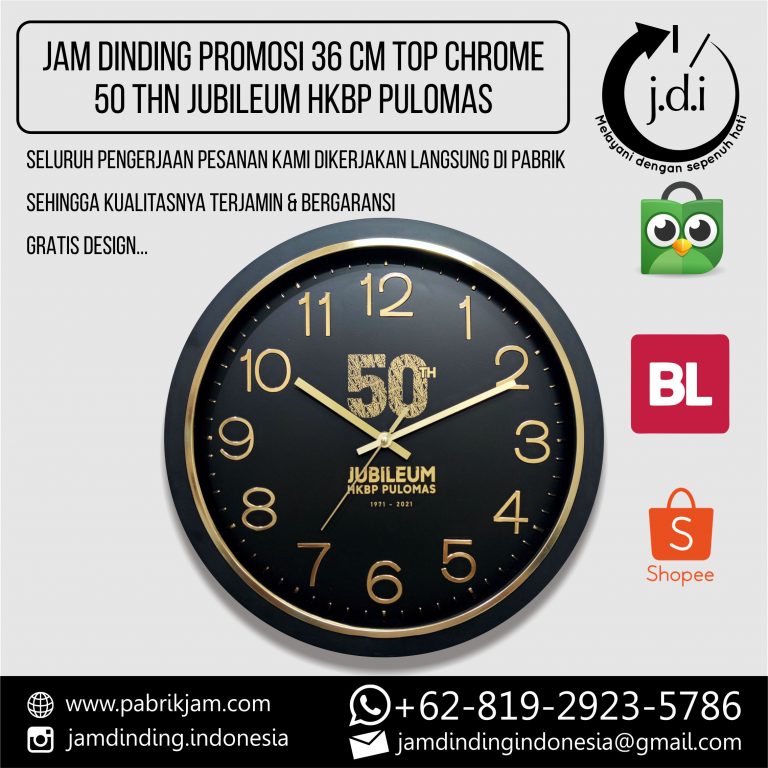 Souvenir jam dinding custom logo HKBP Pulomas 36cm - Pesan di https://pabrikjam.com