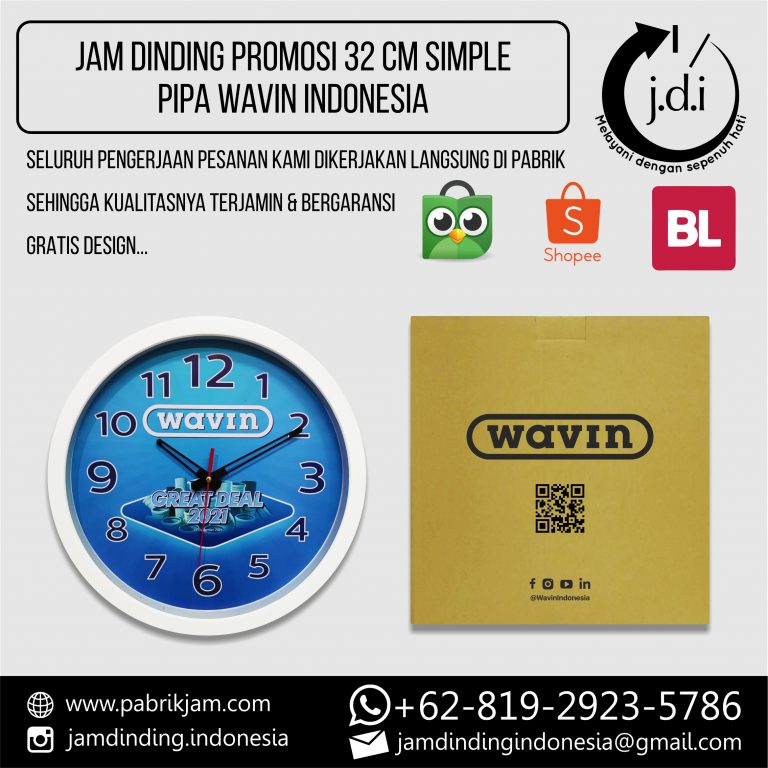 SOUVENIR MERCHANDISE JAM DINDING PROMOSI 32 CM WHITE SIMPLE PIPA WAVIN INDONESIA