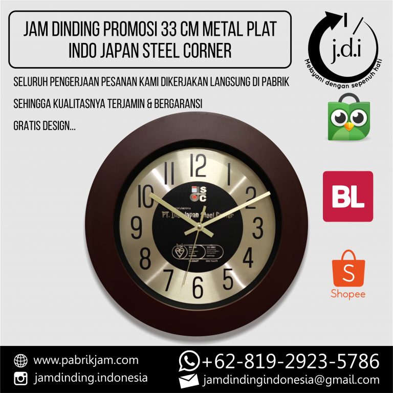 Jam Dinding Custom Indo Japan Steel 33cm Metal sebagai souvenir perusahaan premium dari https://pabrikjam.com.