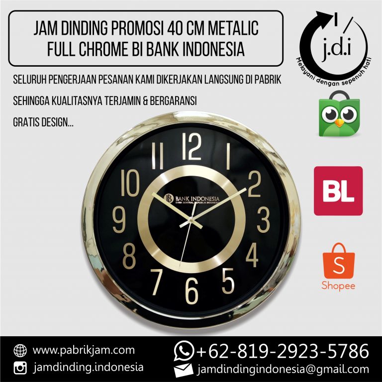 SOUVENIR MERCHANDISE JAM DINDING PROMOSI 40 CM METALIC FULL CHROME BI BANK INDONESIA