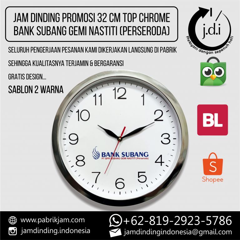 Souvenir jam dinding custom bank subang 32cm angka timbul top chrome premium dari https://pabrikjam.com.